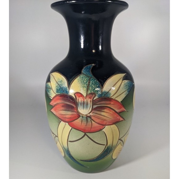 Unbranded Other - Vintage Hand Painted Tropical Exotic Orchid Floral 8" Flower Vase Art Nouveau